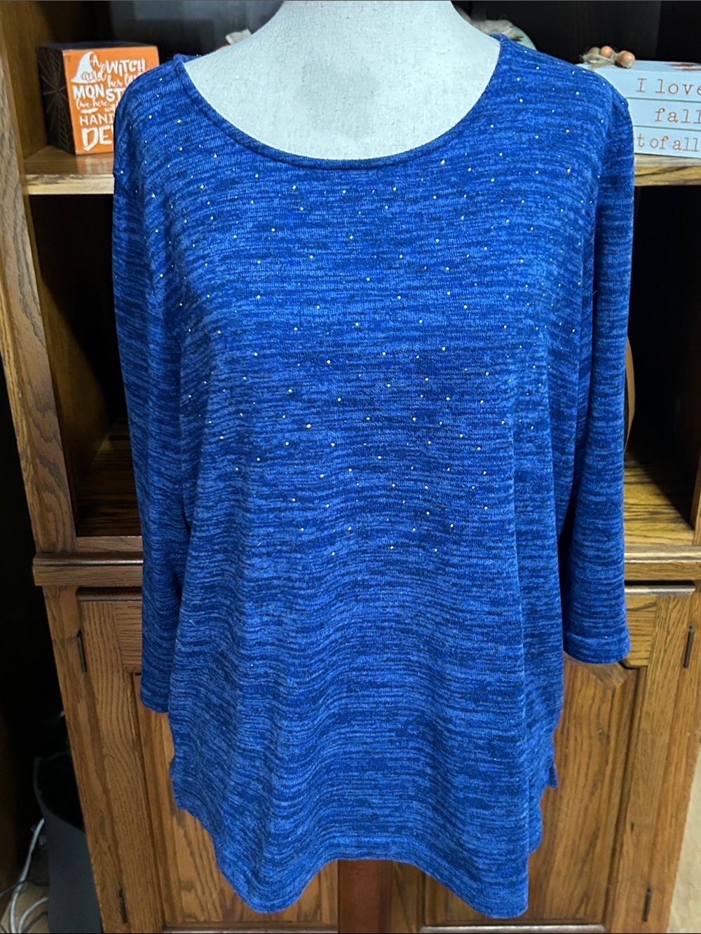 croft & barrow Royal Blue Long-Sleeve Knit Top with Sparkle Petite Large